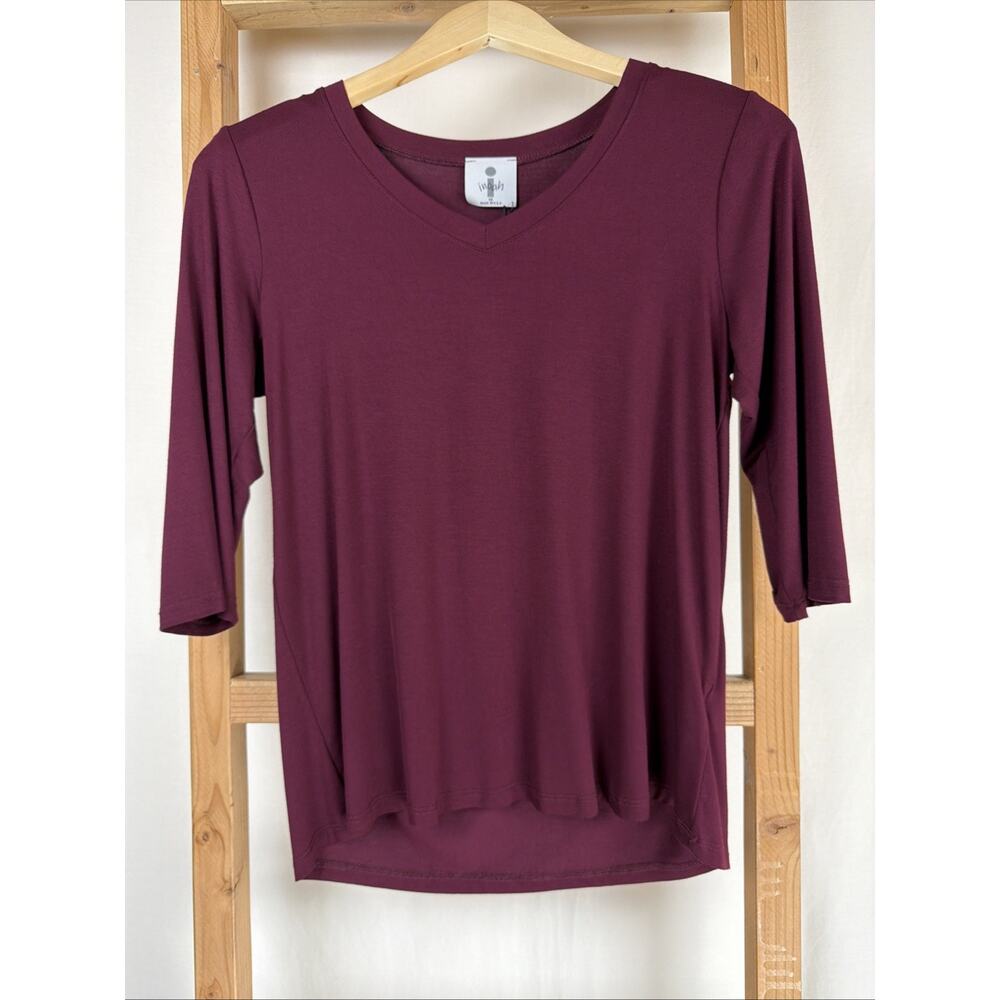 NWT Inoah Burgundy 3/4 Sleeve V-Neck Top #0875 XS USA